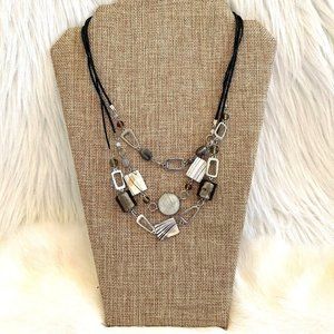 ZEbra‎ Stripe Womens Necklace Art Glass Mother Pearl Geometric Adjustable 13653